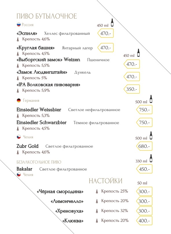 пивная карта ресторана эспиля